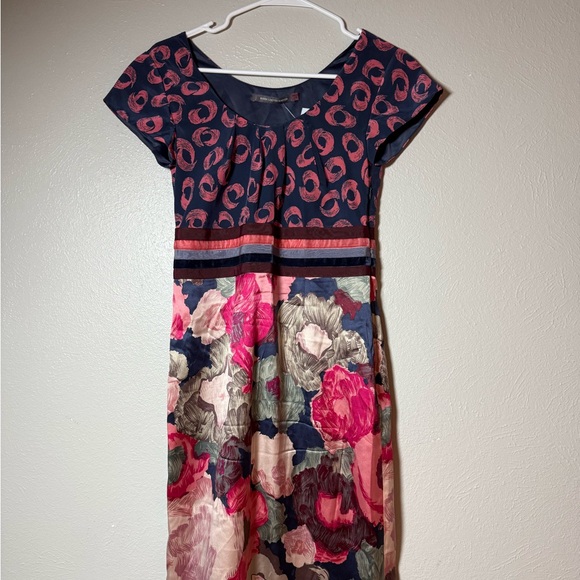 Boden Navy and Pink Patterned Midi Dress. EUC - Picture 1 of 5